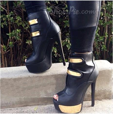 Sexy Black Coppy Leather High Heels Ankle Boots