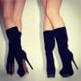 Sexy Black Suede Platform Leopard Grain Sole Knee High Boots