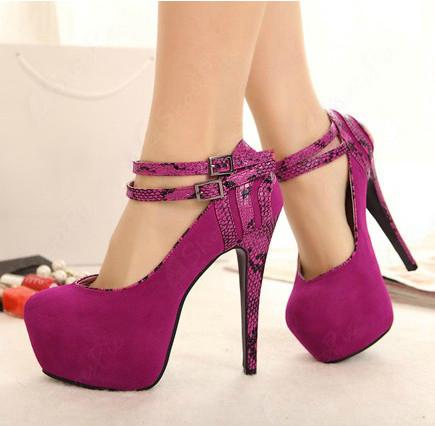 Sexy Contrast Color Snake Skin Platform Heels