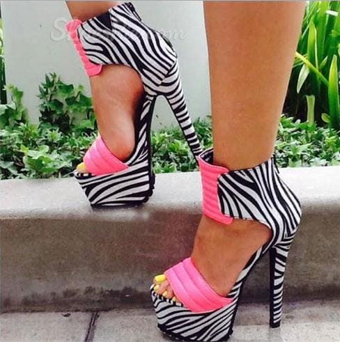 Sexy Contrast Color Zebra Print Platform Sandals