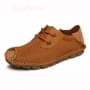 Shoespie Black Leather Hollow Lace-Up Men's Sandals