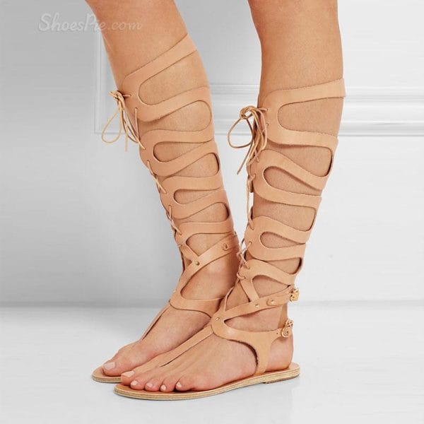 Shoespie Cut Out Lace up Flat Sandals