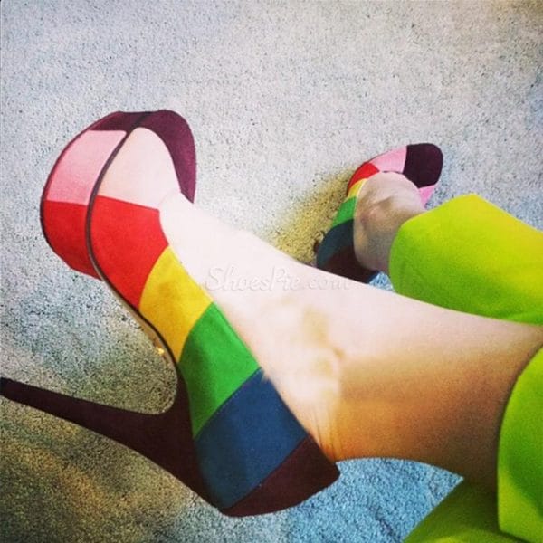 Shoespie Rainbow Color Design Platform Heels