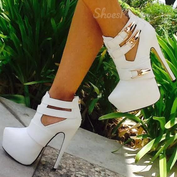 Your Love Cut-Outs Metal White Ankle Boots